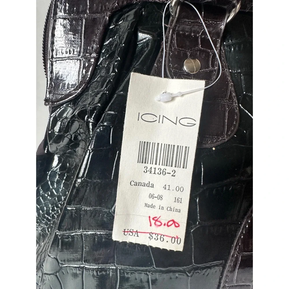 Icing Womens Faux Croc Embossed Satchel Handbag Black Burgundy Grey 34136-2 NWT